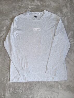 Kith Classic Box Logo Men’s Small Light Heather Gray Long Sleeve Tee Relaxed Fit